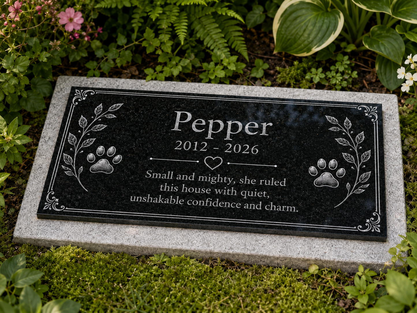 Pet memorial stone for cats, weatherproof engraved granite — ADFSTONE