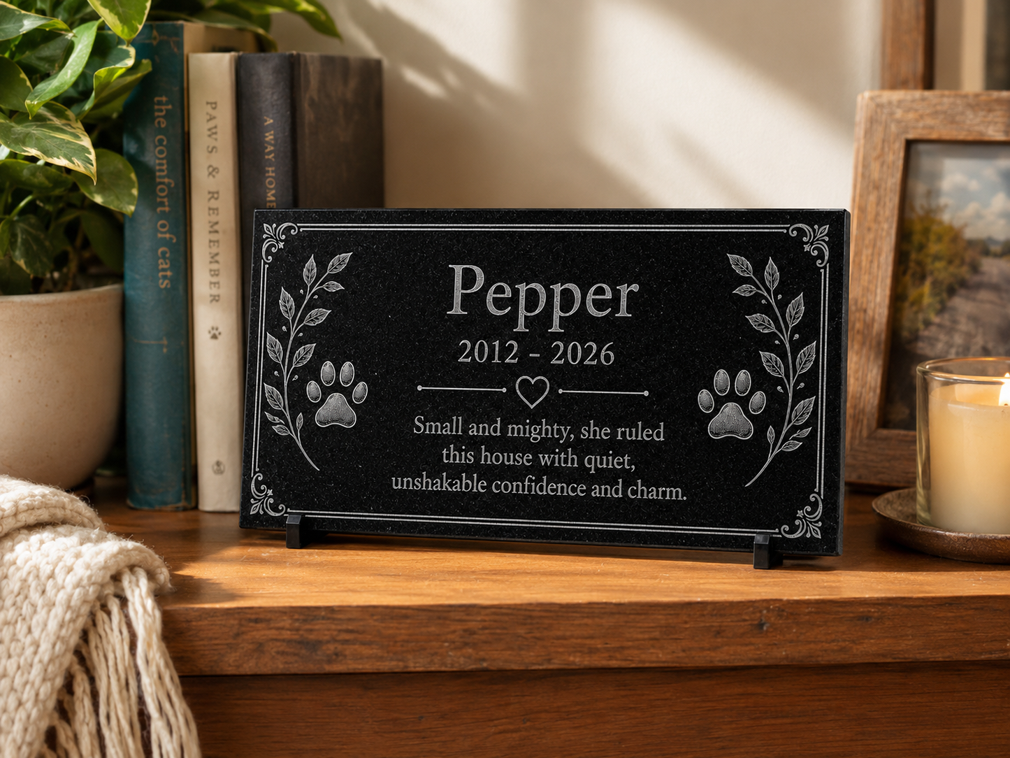 Paw print memorial plaque for a cat, laser engraved — ADFSTONE