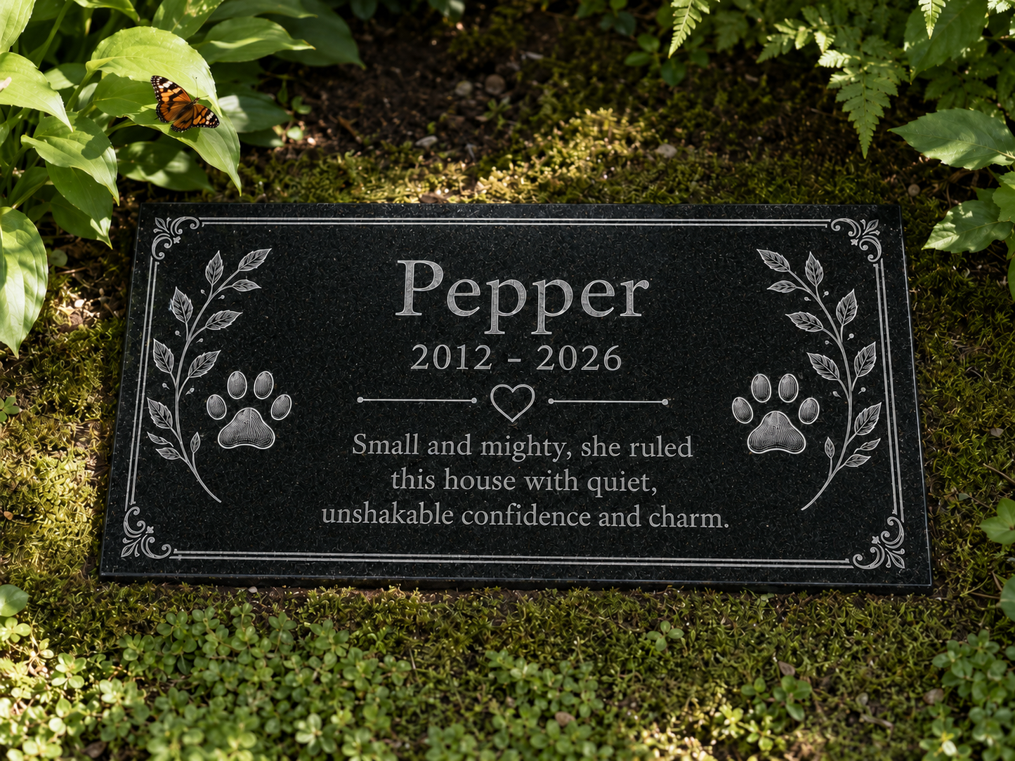 Custom cat grave marker engraved with name and years — ADFSTONE