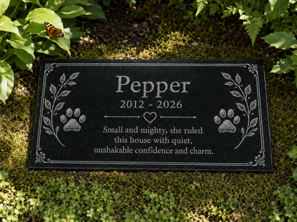 Custom cat grave marker engraved with name and years — ADFSTONE
