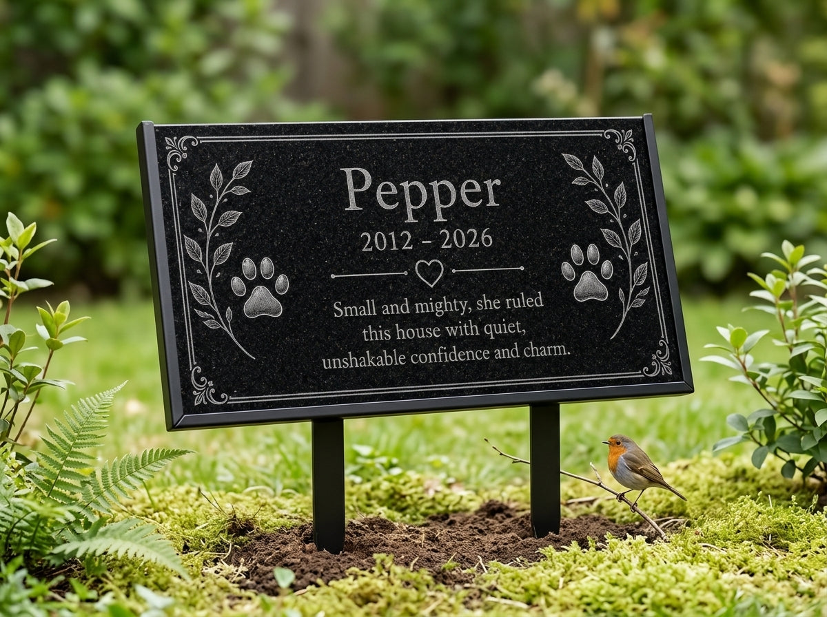 Custom pet remembrance plaque with paw print border — ADFSTONE