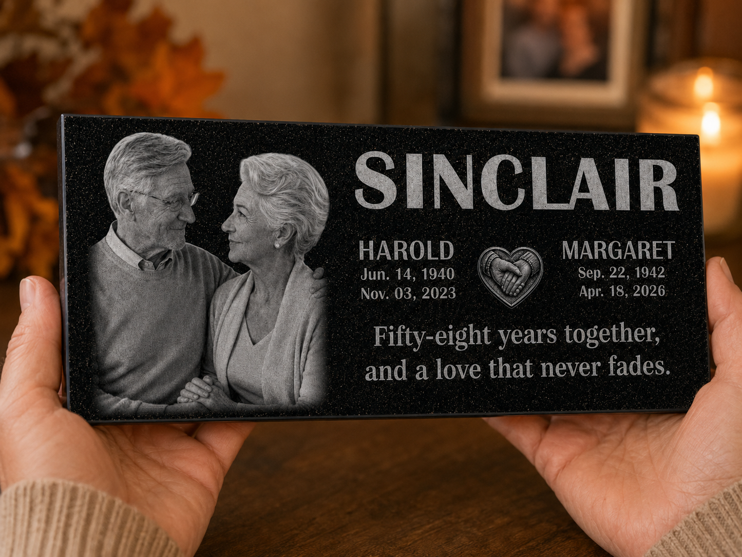 Joined hearts memorial stone personalized for two — ADFSTONE