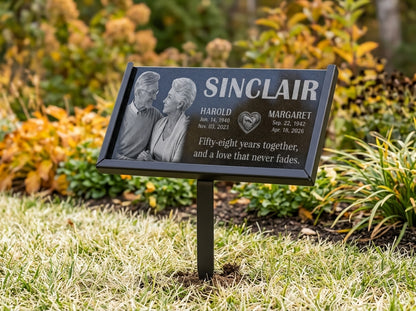 Companion grave marker with two photos laser engraved — ADFSTONE