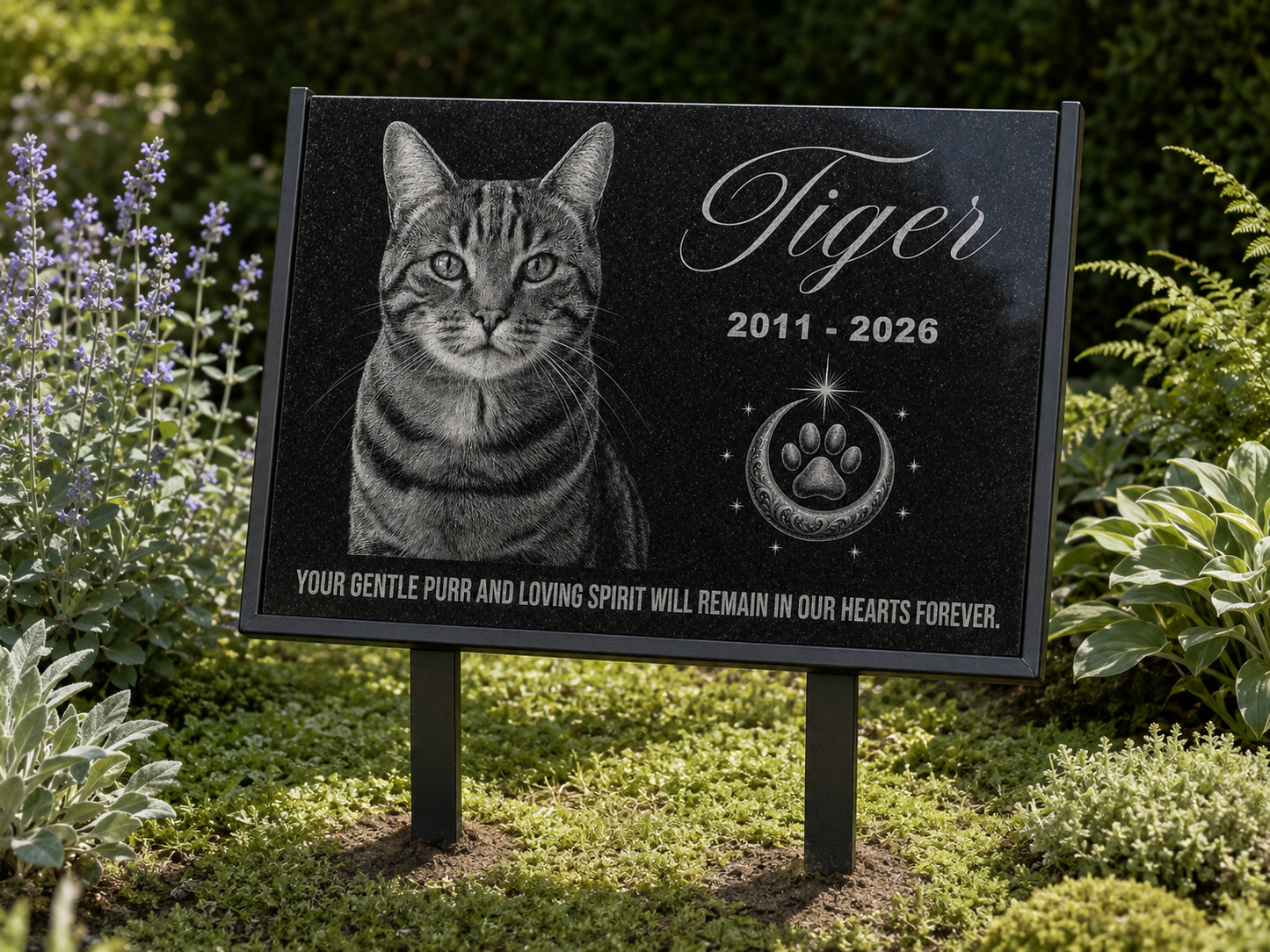 Pet memorial stone for cats with engraved photograph — ADFSTONE