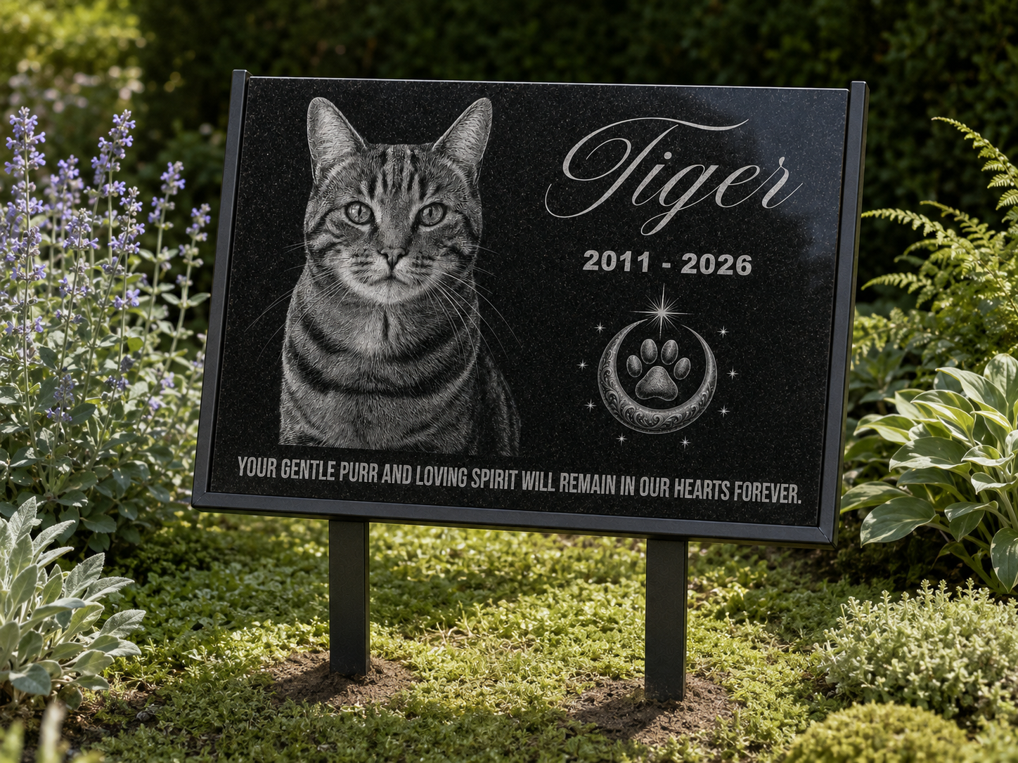 Pet memorial stone for cats with engraved photograph — ADFSTONE