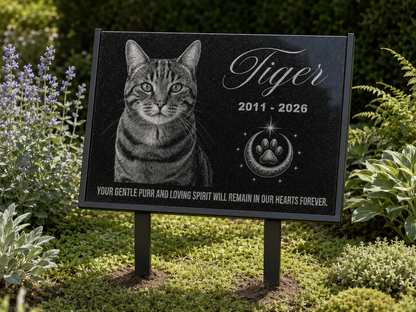 Pet memorial stone for cats with engraved photograph — ADFSTONE