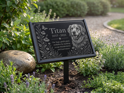 Pet memorial stone for dogs with engraved photograph — ADFSTONE