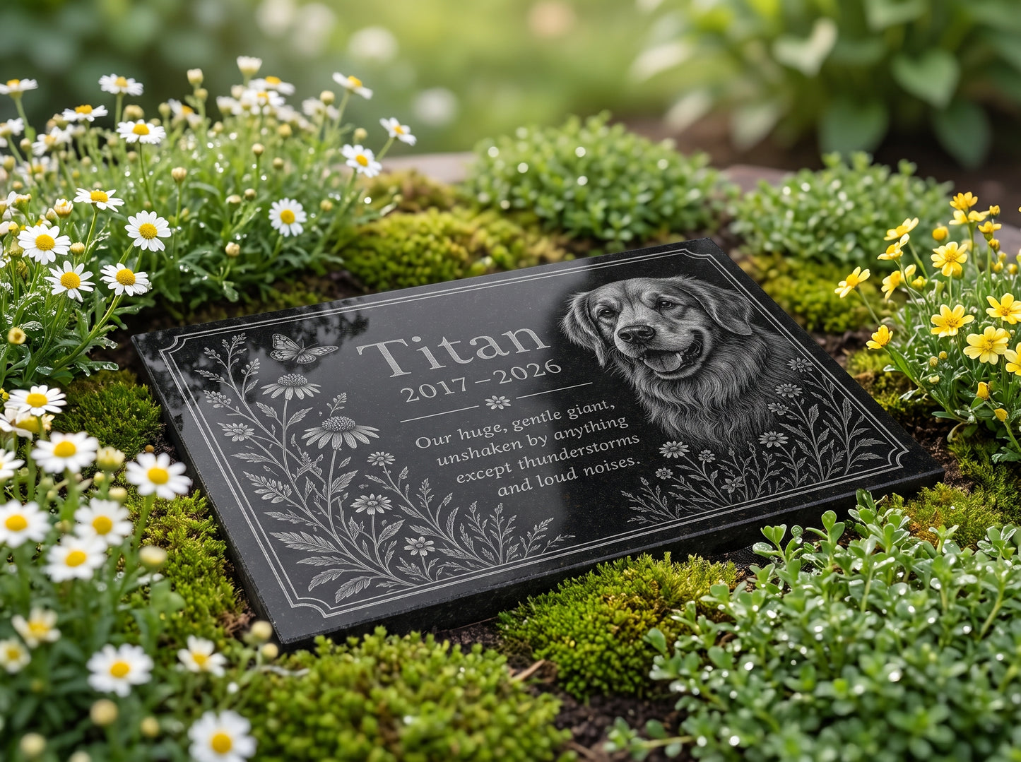 Personalized dog memorial stone with portrait, made to order — ADFSTONE
