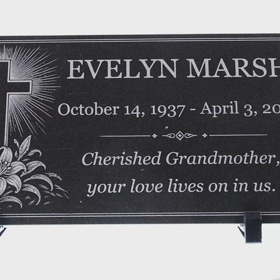 Video of a memorial stone for grandma with engraved lily cross — ADFSTONE
