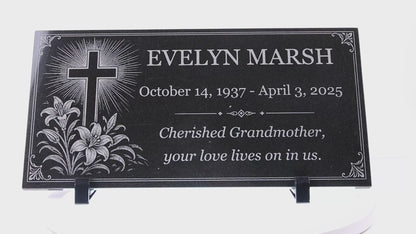 Video of a memorial stone for grandma with engraved lily cross — ADFSTONE