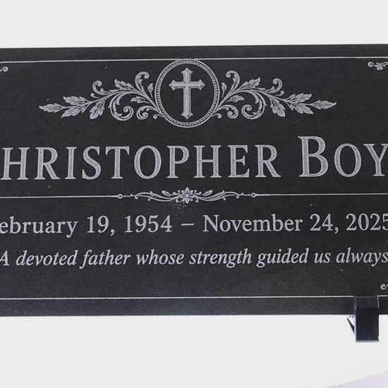 Video of a memorial stone for dad with engraved cross medallion — ADFSTONE