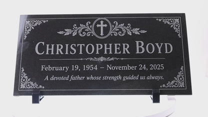 Video of a memorial stone for dad with engraved cross medallion — ADFSTONE