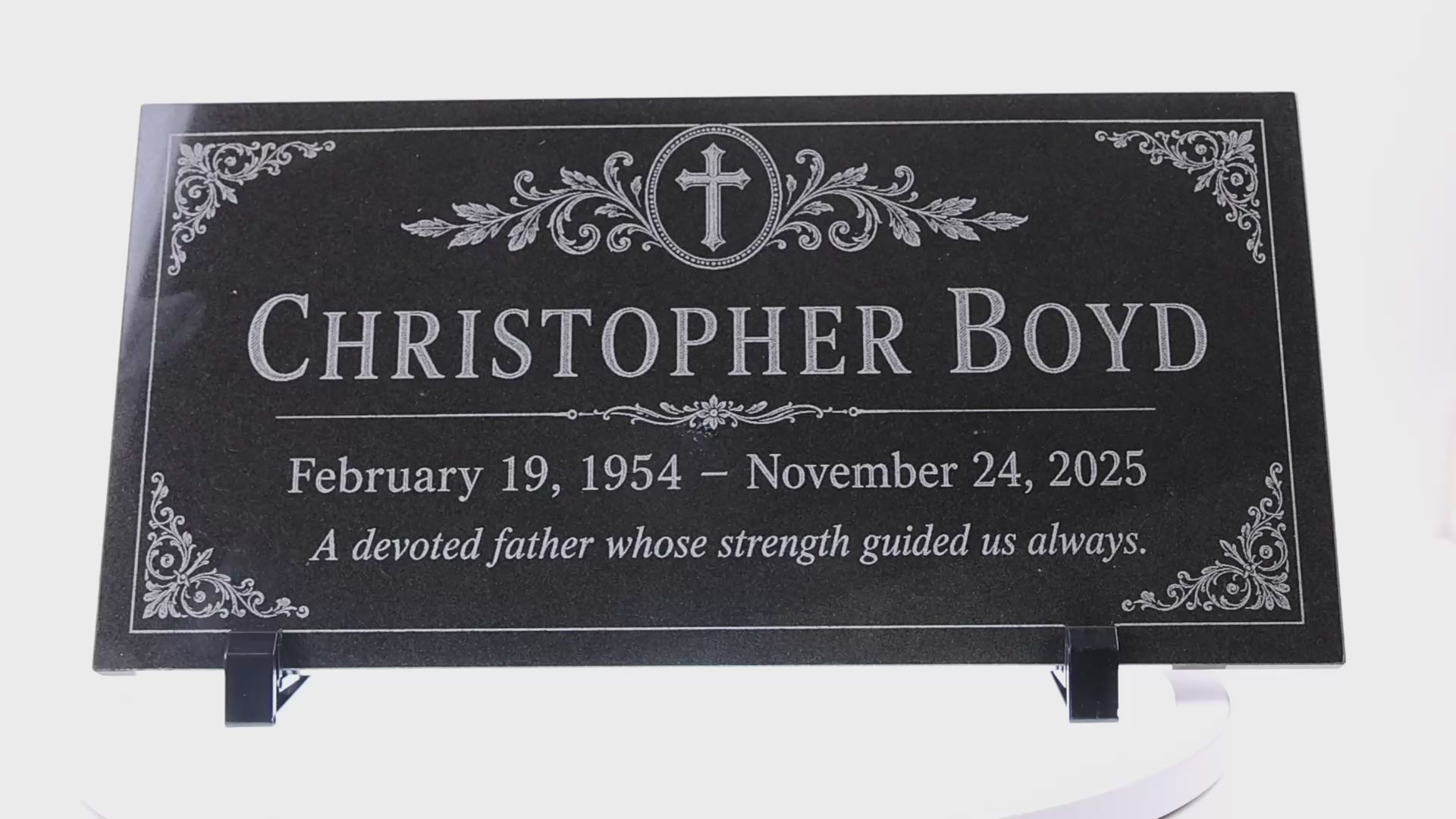 Video of a memorial stone for dad with engraved cross medallion — ADFSTONE