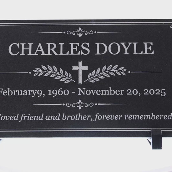 Video of an engraved granite memorial plaque with ornamental cross — ADFSTONE
