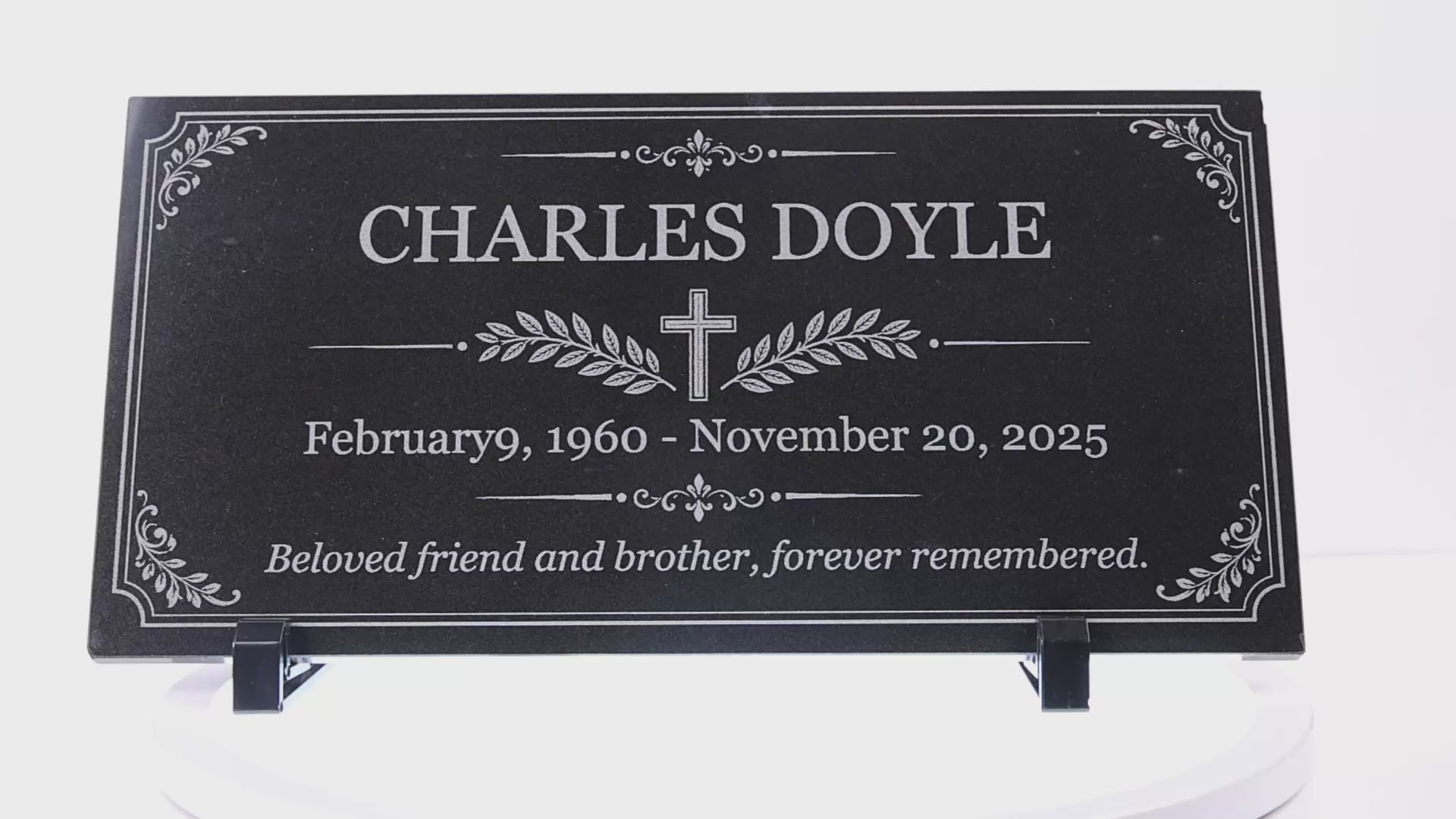 Video of an engraved granite memorial plaque with ornamental cross — ADFSTONE
