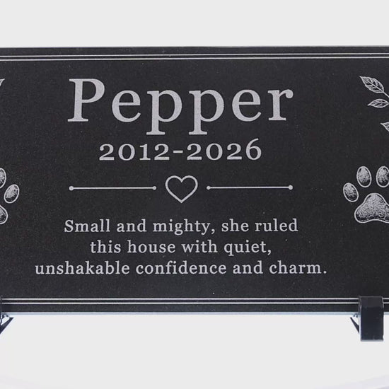 Video of a cat memorial stone with engraved paw prints and heart — ADFSTONE