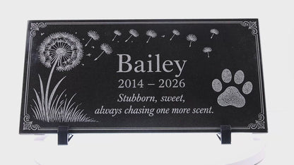 Video of a dog memorial stone with engraved dandelion design — ADFSTONE