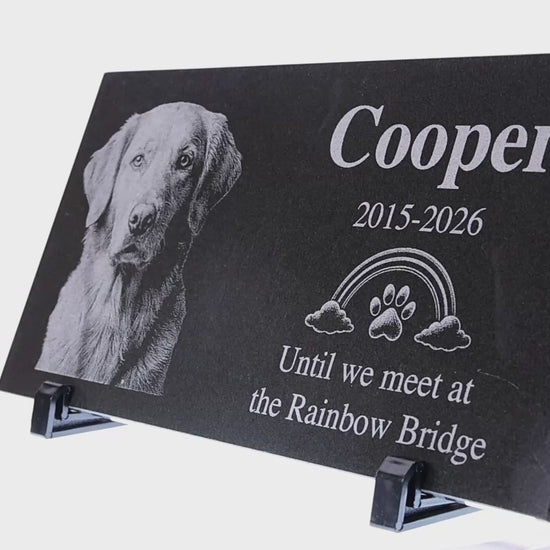 Video of a Rainbow Bridge dog memorial stone with engraved photo — ADFSTONE