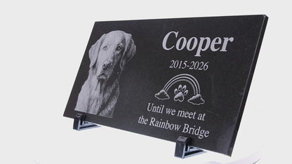 Video of a Rainbow Bridge dog memorial stone with engraved photo — ADFSTONE