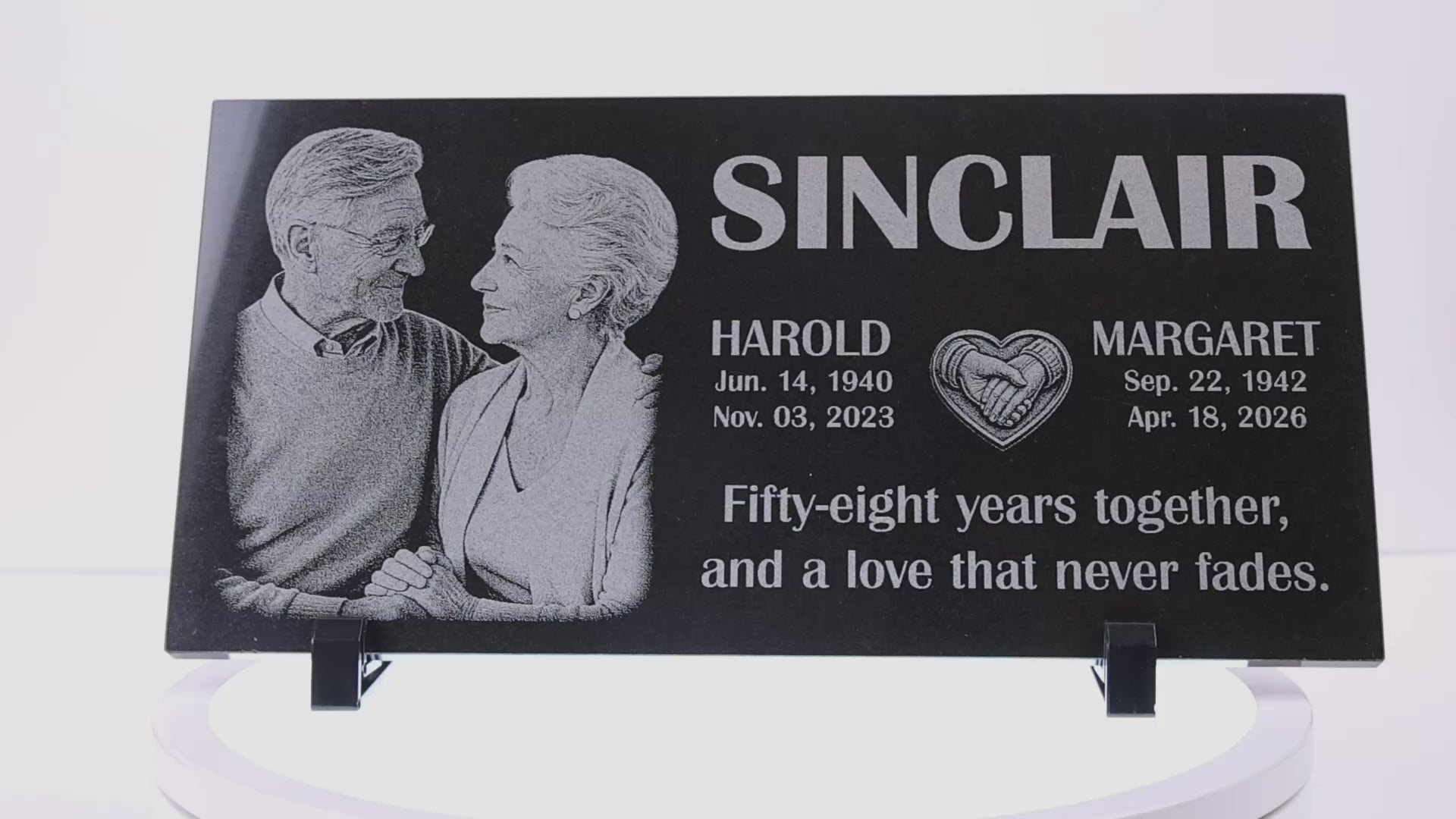 Video of a couple memorial stone with two engraved portraits — ADFSTONE
