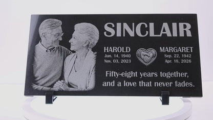 Video of a couple memorial stone with two engraved portraits — ADFSTONE
