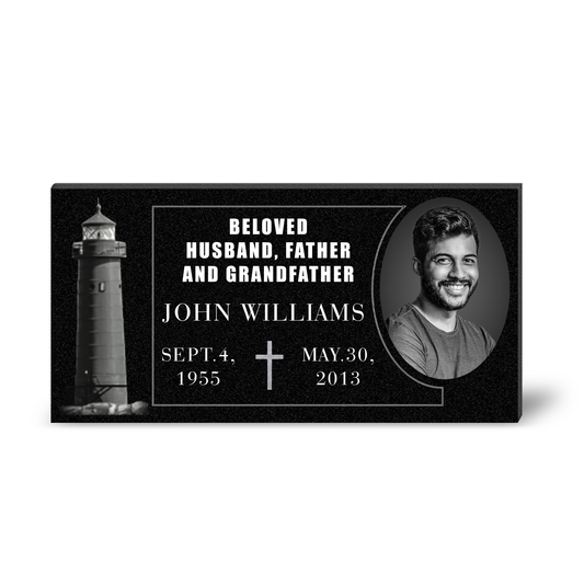 ADFSTONE Memorial Plaque & Granite Marker Personalized | Theme: Lighthouse (Single) | Ratio: 1v2 Rectangle